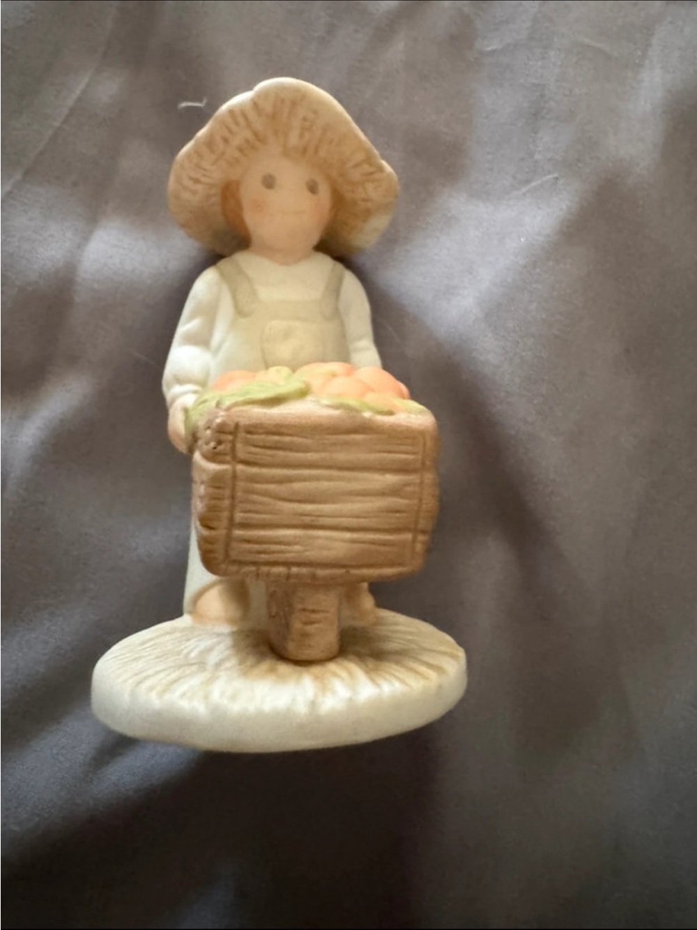 Hand-Painted Cream and Tan Harvest Figurine with Basket